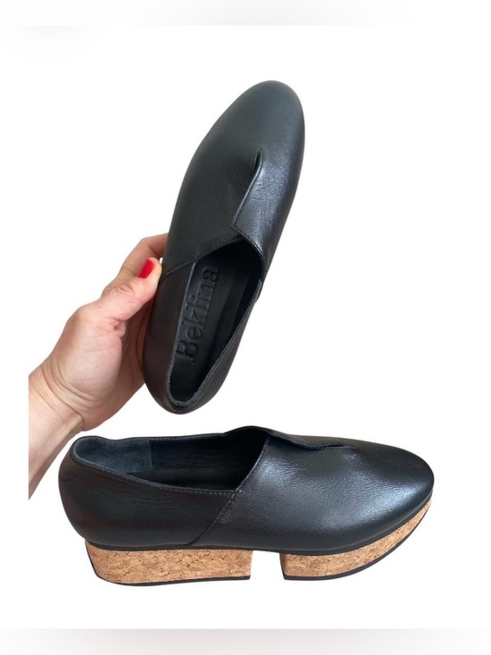 Beklina Tétouan Black Leather Women’s Size 5.5 Platform Cork Split Sole Loafer